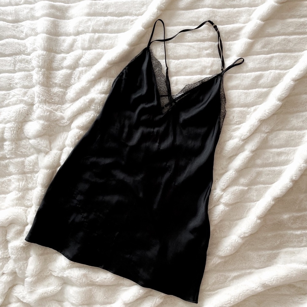 Victoria’s Secret Black Satin & Lace Slip